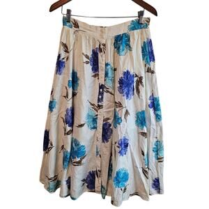 Vintage Floral Skirt Women Large White Blue 90s Coquette Prairie Full Cottage